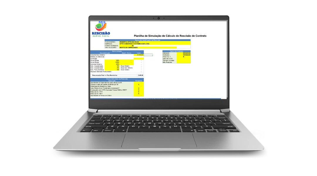 Planilha Rescisão Super Fácil aberta em um notebook